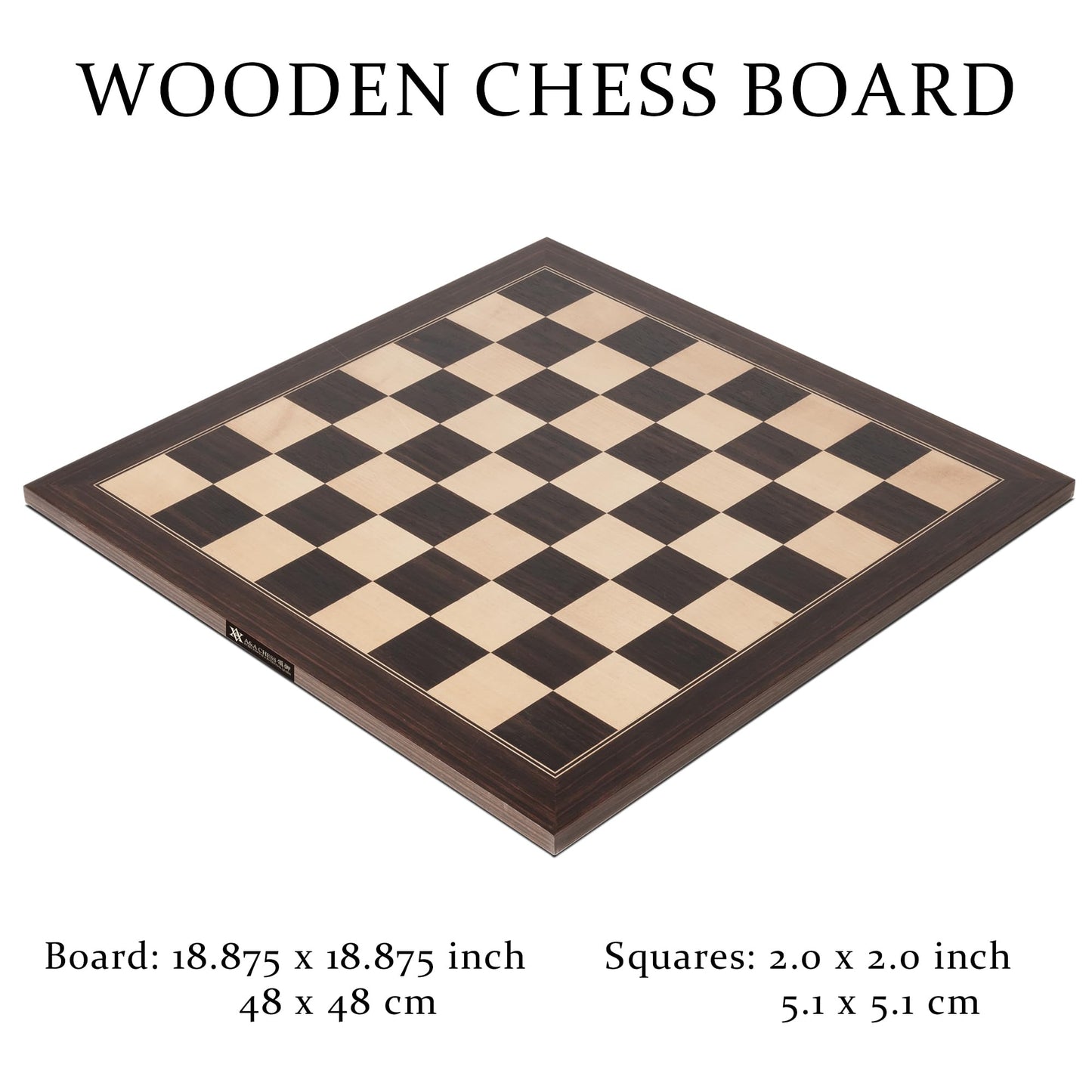 A&A 18.875'' Professional Wooden Tournament Chess Board/African Palisander & Maple Inlaid / 2.0'' Squares W/O Notation