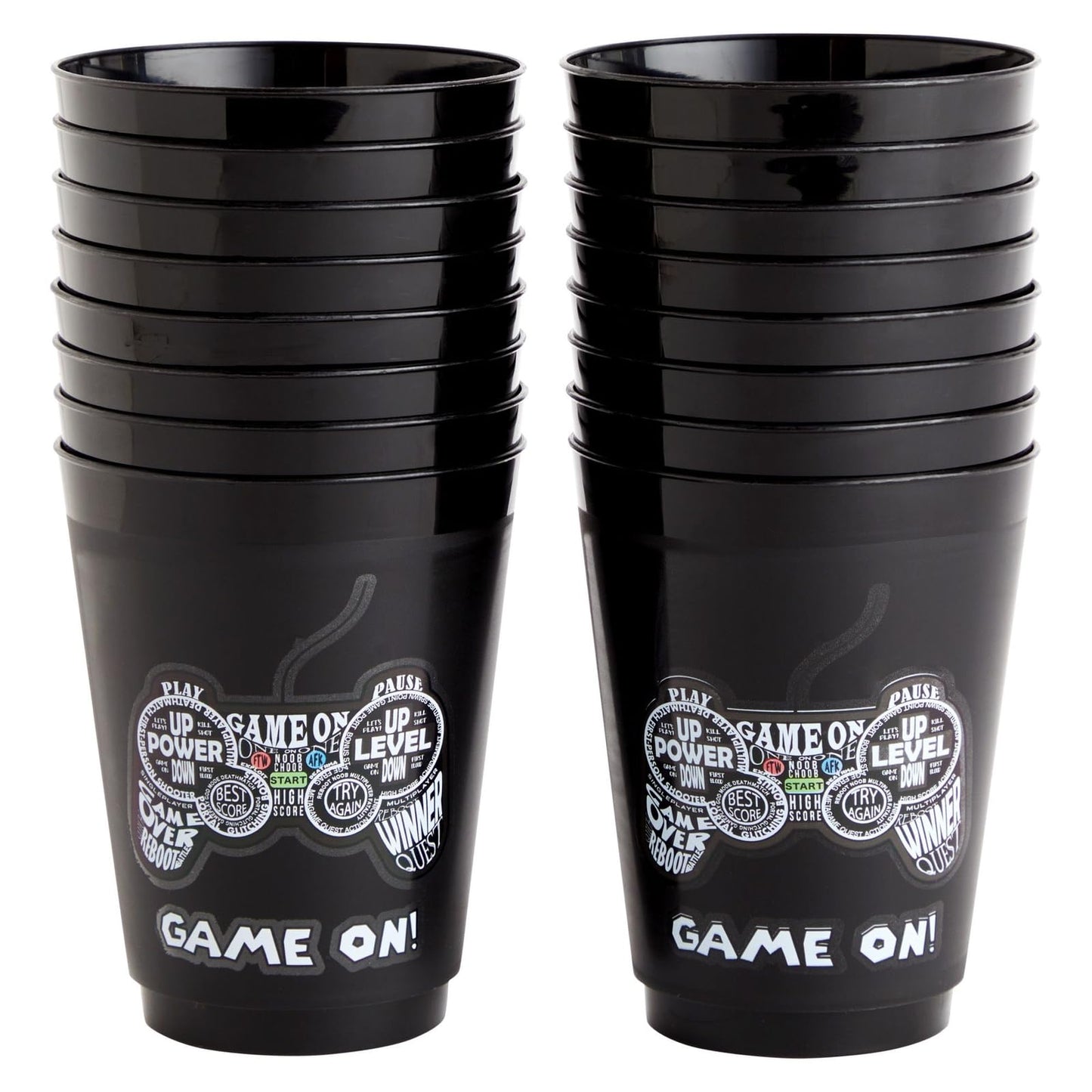 BLUE PANDA Video Game Party Cups for Kids Birthday (16 oz, Black, 16 Pack)