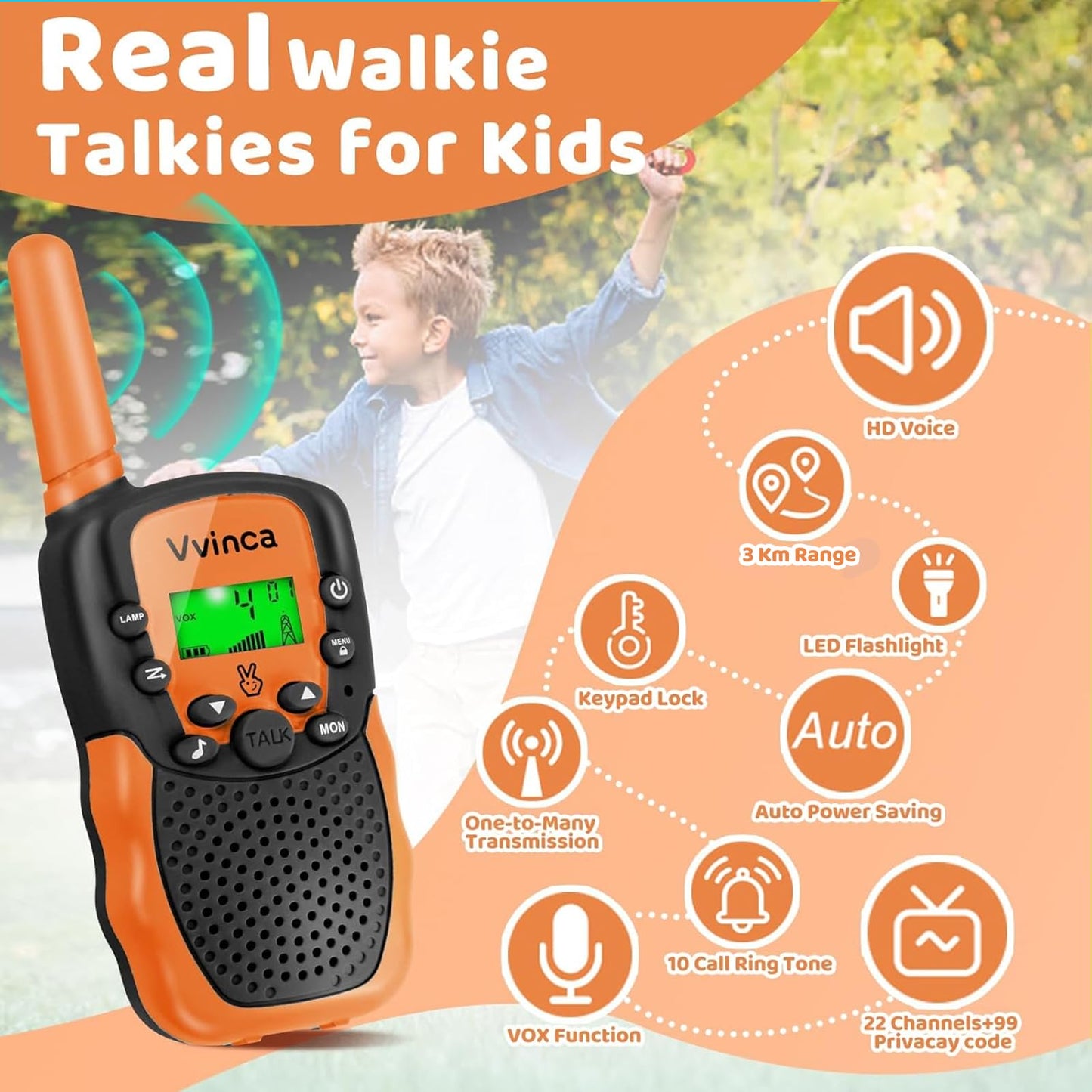Vvinca Kids Walkie Talkies Rechargeable Toys Gifts For Ages 3 4 5-7 8-12 Year Old Boy Girl Halloween With Flashlight 22 Channel