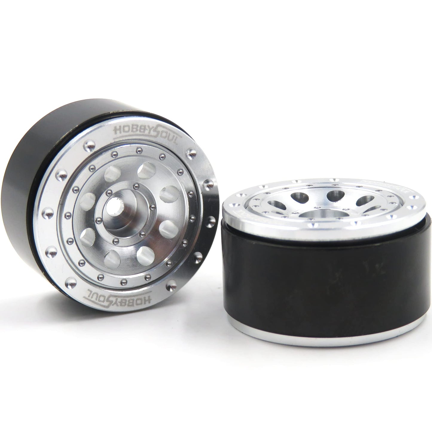 hobbysoul 1.0 Silver Offset Beadlock Wheels for RC Micro Crawlers - +1mm Positive & -3mm Negative Offset (4-Pack)