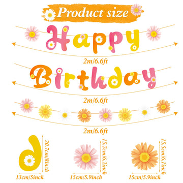 Sunbeauty Flower Daisy Happy Birthday Banner Groovy Party Banners Groovy Party Decorations Boho Happy Birthday Banner Daisy Retr