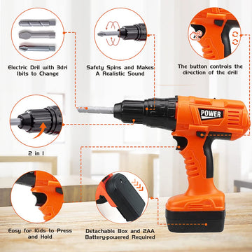 HYRENEE Kids Tool Set - 48 Piece Toddler Tool Set with Electronic Toy Drill& Tool Box,Pretend Play Kids Toys,Construction Kits T