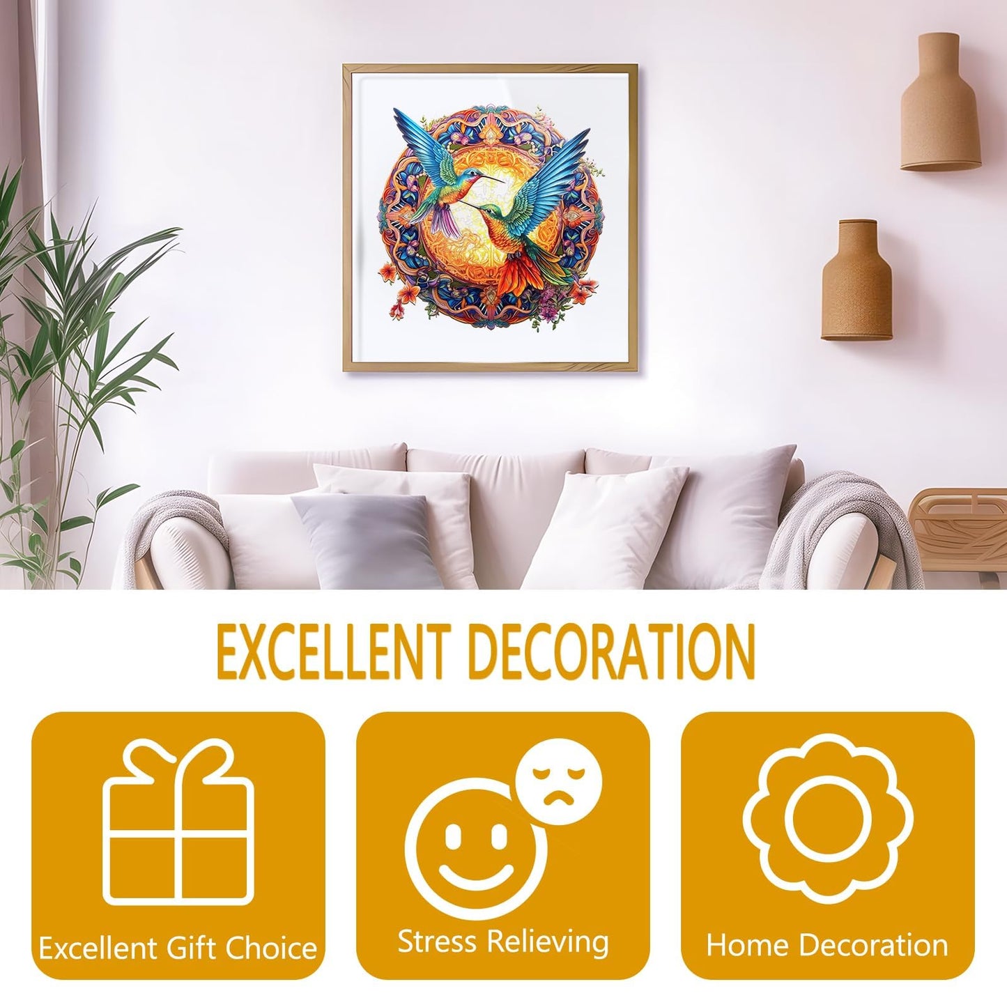 Wooden Puzzles For Adults - Hummingbird Wooden Puzzle, Mandala Unique Shaped Wooden Jigsaw Puzzles For Adults, Wood Puzzles Adul
