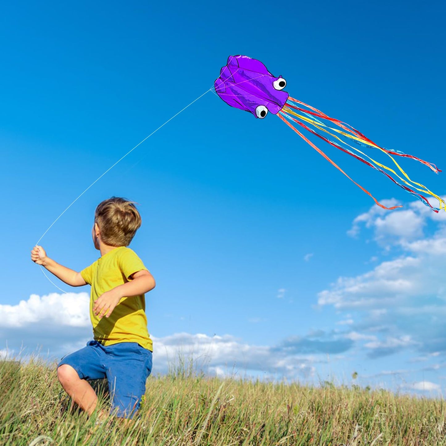 Simxkai Octopus Kite for Kids & Adults, Easy to Fly for Beginner Boys & Girls, 28*158 Large Soft 3D Beach(Purple)