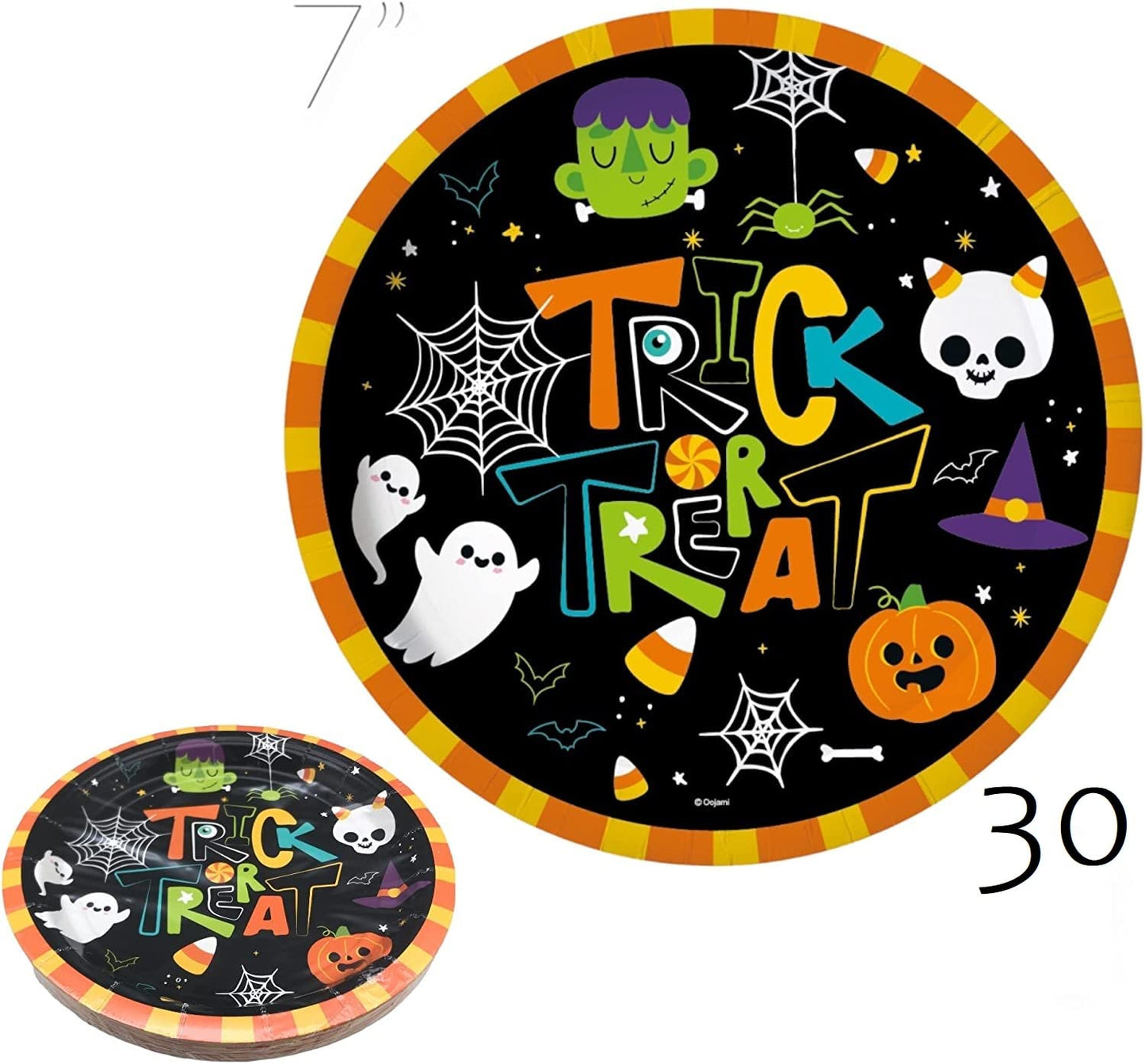 Serves 30 Complete Party Pack Cute Halloween Monsters And Ghosts 9' Dinner Paper Plates 7' Dessert Paper Plates 9 Oz Cups 3 Ply Napkins 2 Table Cover Banner Party Decorations Party Supplies