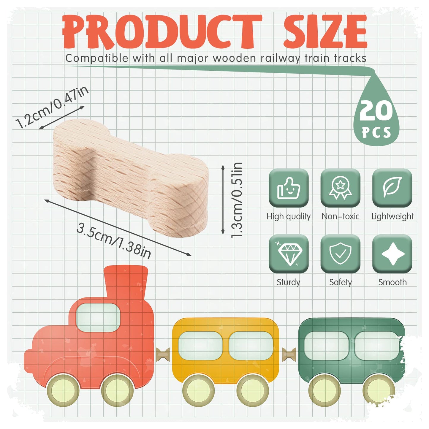Hanaive 20 Pcs Wooden Dog Bone Track Connector Pack Accessories Wooden Train Track Adapter Connector Pieces Toy Train Set for Te