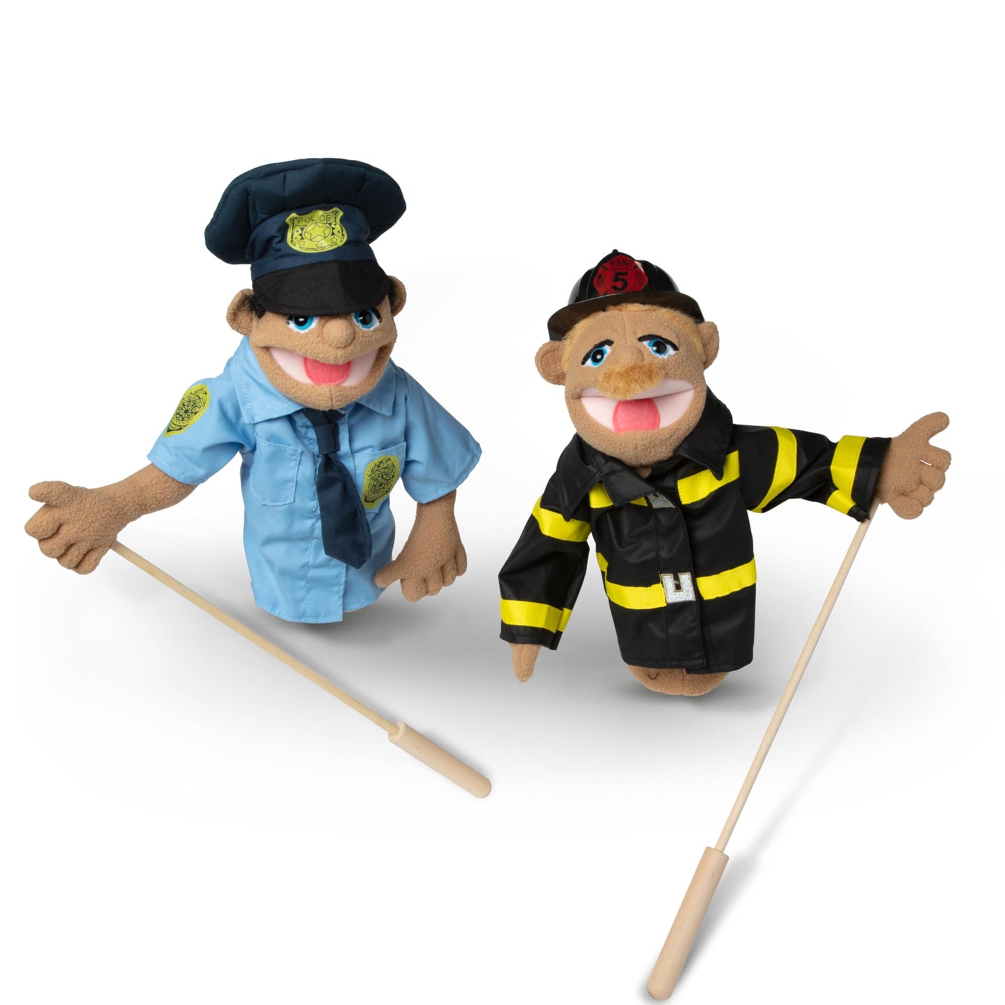 Melissa & Doug Puppet Set - Police Officer & Firefighter, Fabric, Brown, Model 8096