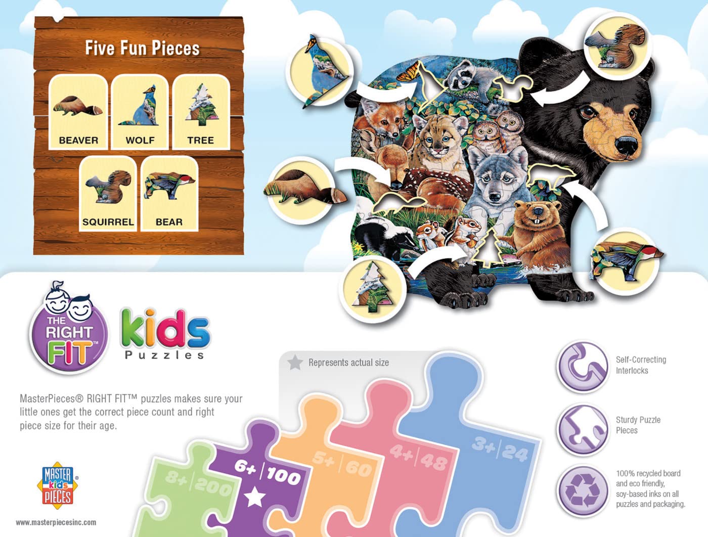 Masterpieces 100 Piece Shaped Jigsaw Puzzle For Kids - Forest Friends - 14''X19''