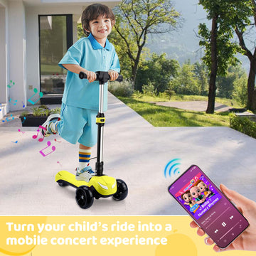 Kids Electric Scooter w/LCD Screen, Bluetooth Music, Light-Up Stem Deck & Wheels, Thumb Throttle, 3 Adjustable Heights, 150W Pow