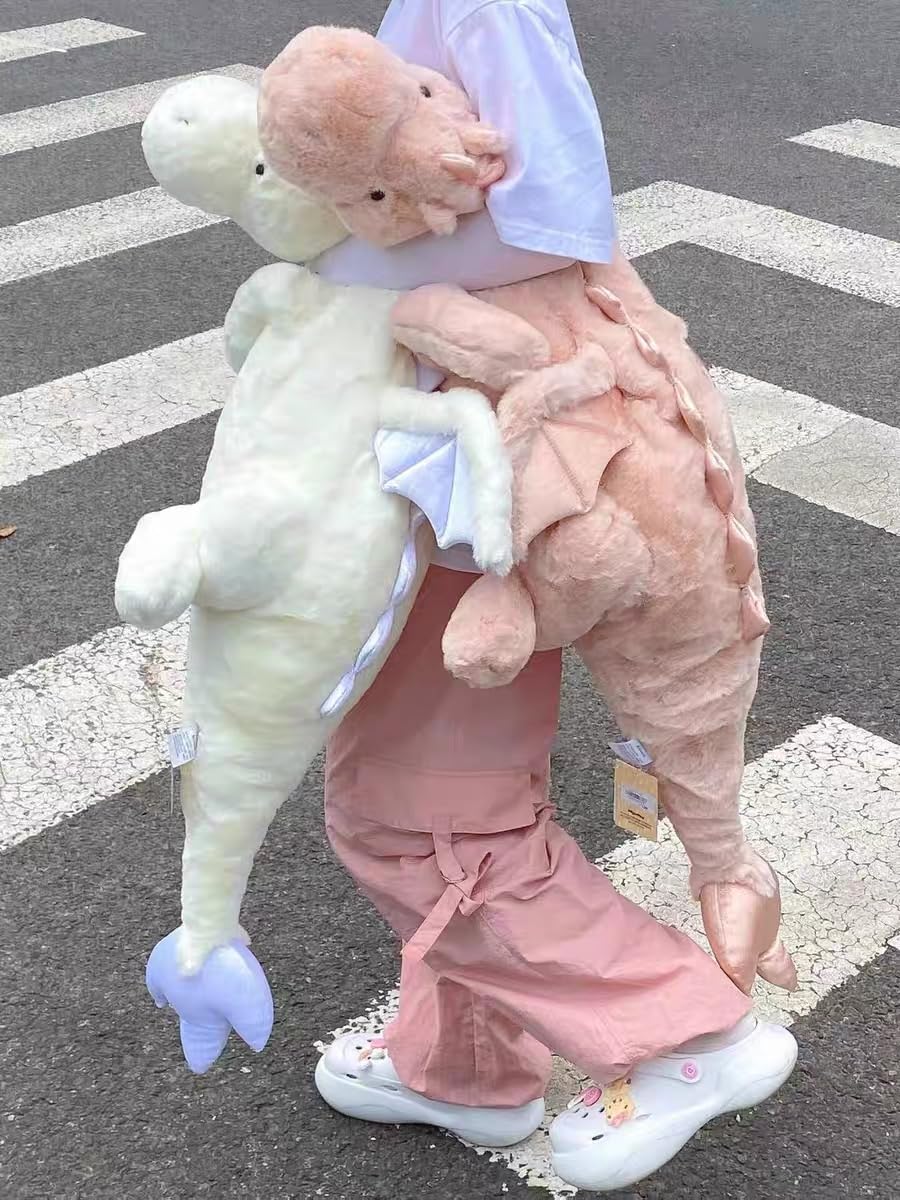 Leahaoe Giant Dragon Stuffed Animal, Soft Dragon Plush Toy, 51.2'' 7Lbs Pink Weighted Stuffed Dragon For Kids And Adults