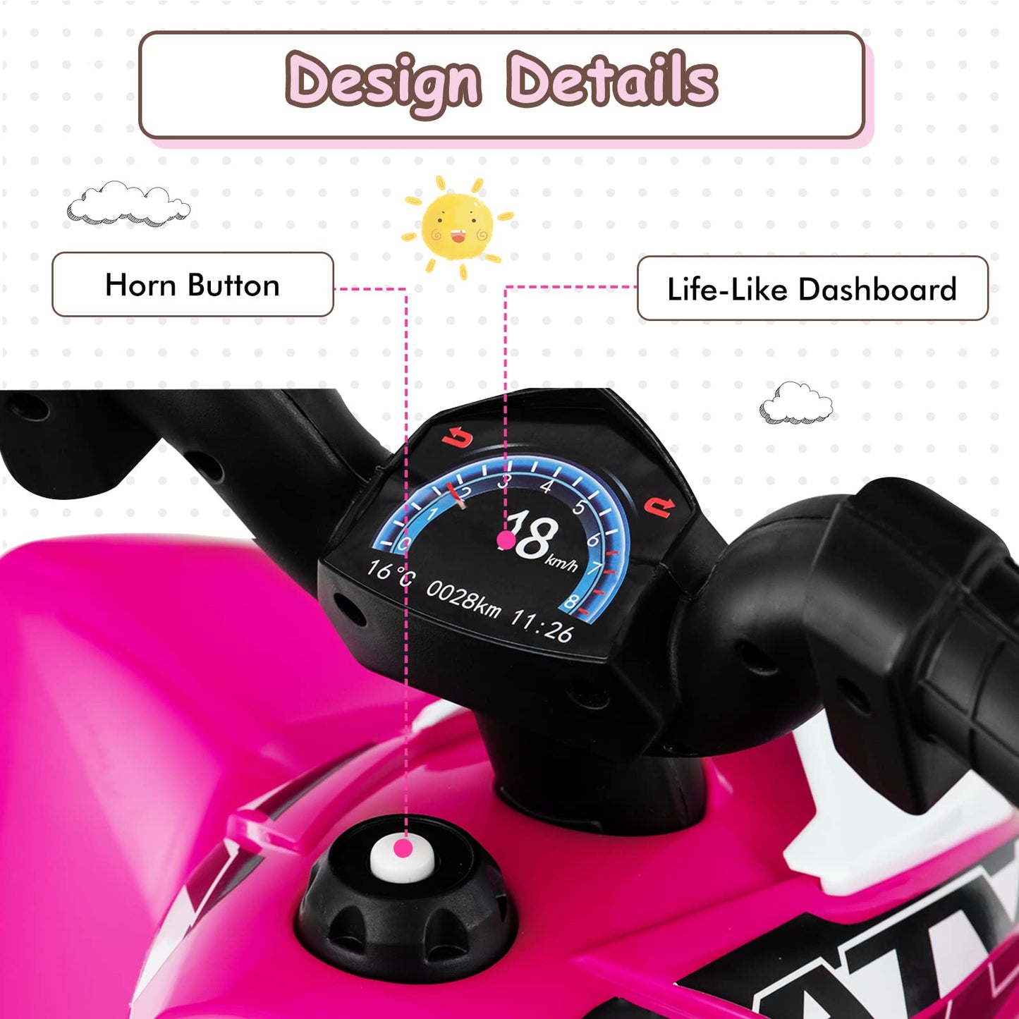 OLAKIDS Kids Ride On ATV 6V Electric Vehicle for Toddlers 4 Wheeler Battery Powered Motorized Quad Toy Car for Boys Girls with LED Lights Horn (Coral)