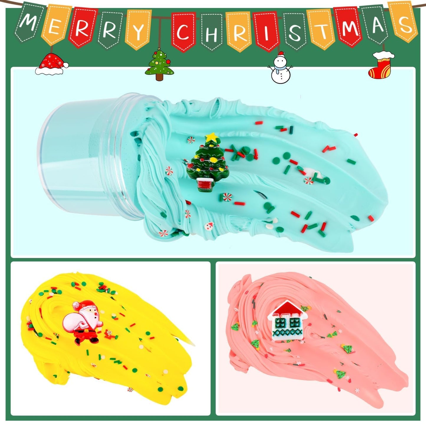 7 Pack Christmas Slime Kit, Butter Slime for Party Favor Gift, Scented Slime for Girls and Boys, Christmas, Birthday, Classroom,