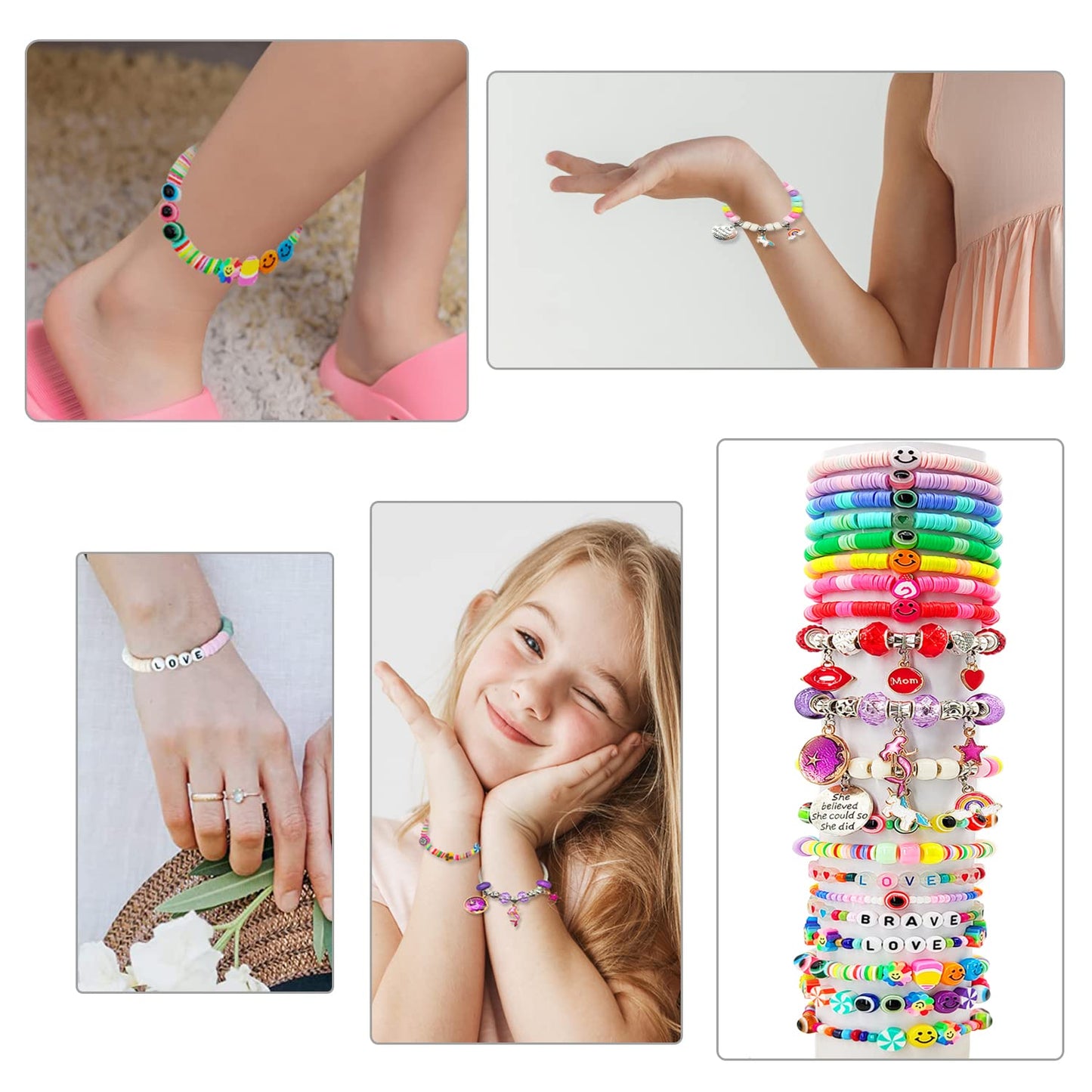 Leitait Assorted Beads Bracelet Making Kit, 3000Pcs Flat Clay Beads Jewelry Making Kits, Christmas Birthday Gifts Toys For Girls