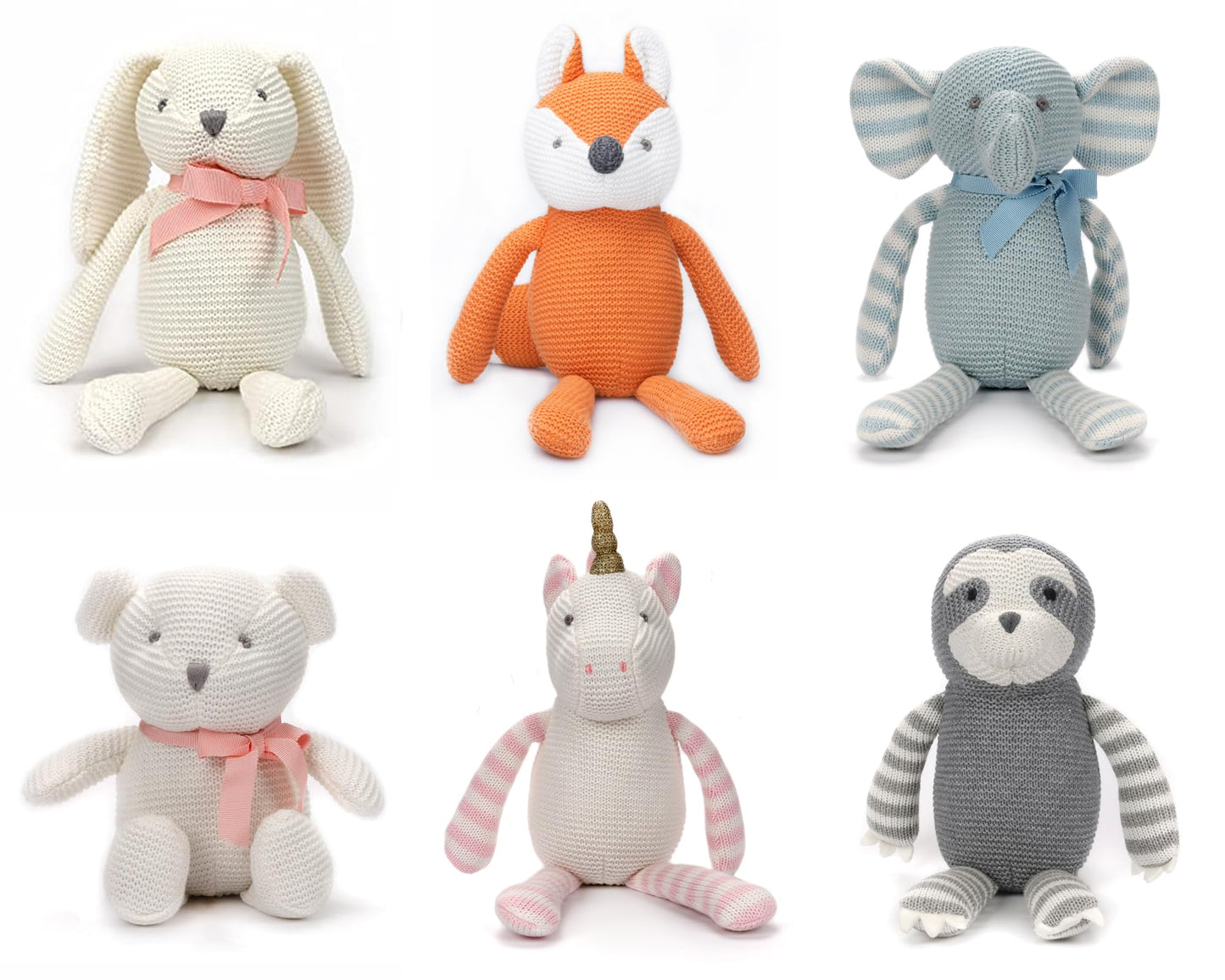 Fluffyfun Organic Baby Toys Assorted Stuffed Animals Bulk (6.5''-7.1'' 6Pcs/Set)