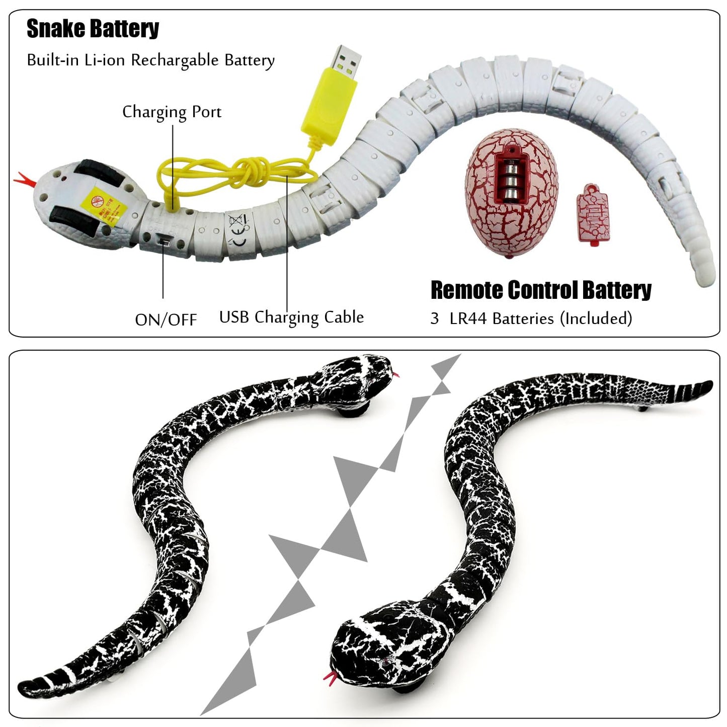 Tipmant Realistic Remote Control Snake Rc Animal Toy Crawling Electric Electronic Battery Powered Honored For Kids Cat Halloween Christmas Prank Birthday Gifts (Black)