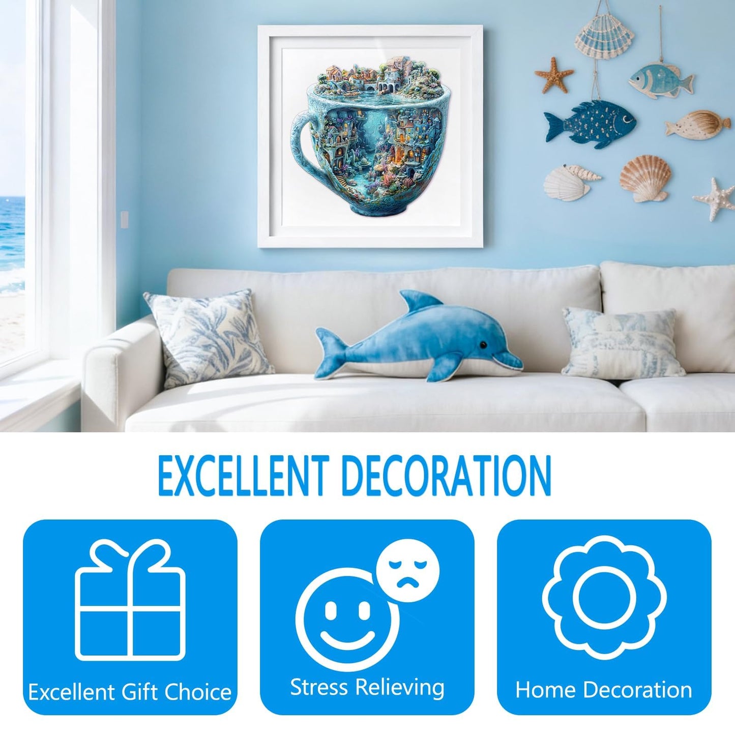 Wooden Puzzles for mature-themeds Ocean Mug Wooden Jigsaw Puzzle for mature-themeds Unique Shaped Wood Puzzles mature-themed Dreamy City Scenery Puzzle Fun Gifts & Home Decor (M-11.4 * 11.4in - 190 pcs)