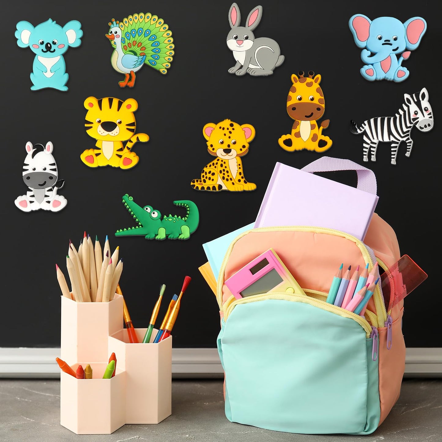 24Pcs Jungle Animals Refrigerator Magnets For Toddlers 1-3 Kids Cute Rubber Safari Animals Educational Toy Wild Animal Magnets F