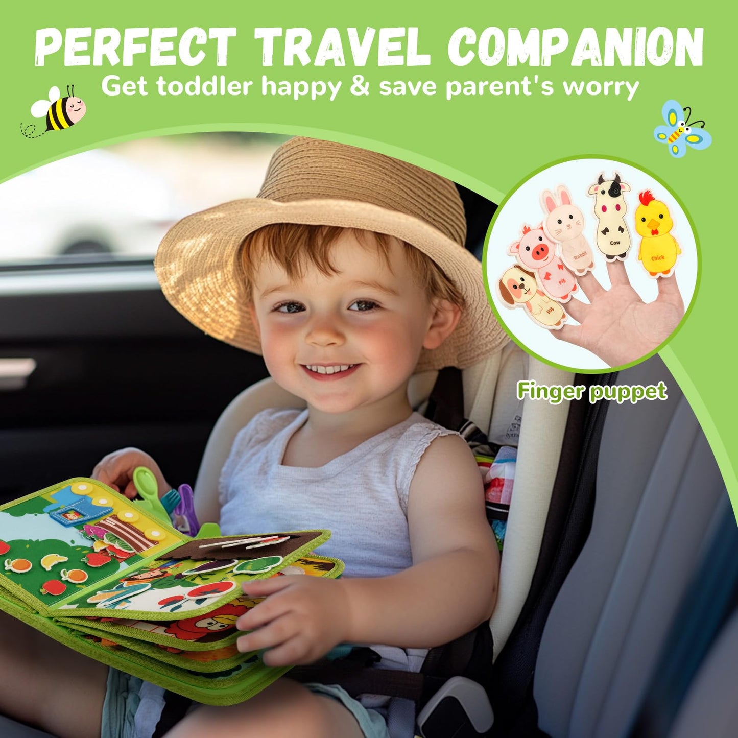 Arcturine Busy Book For Toddlers 1-3, 20 In 1 Farm Activity Book With Life Skills Cognition Sorting Matching, Airplane Car Trave