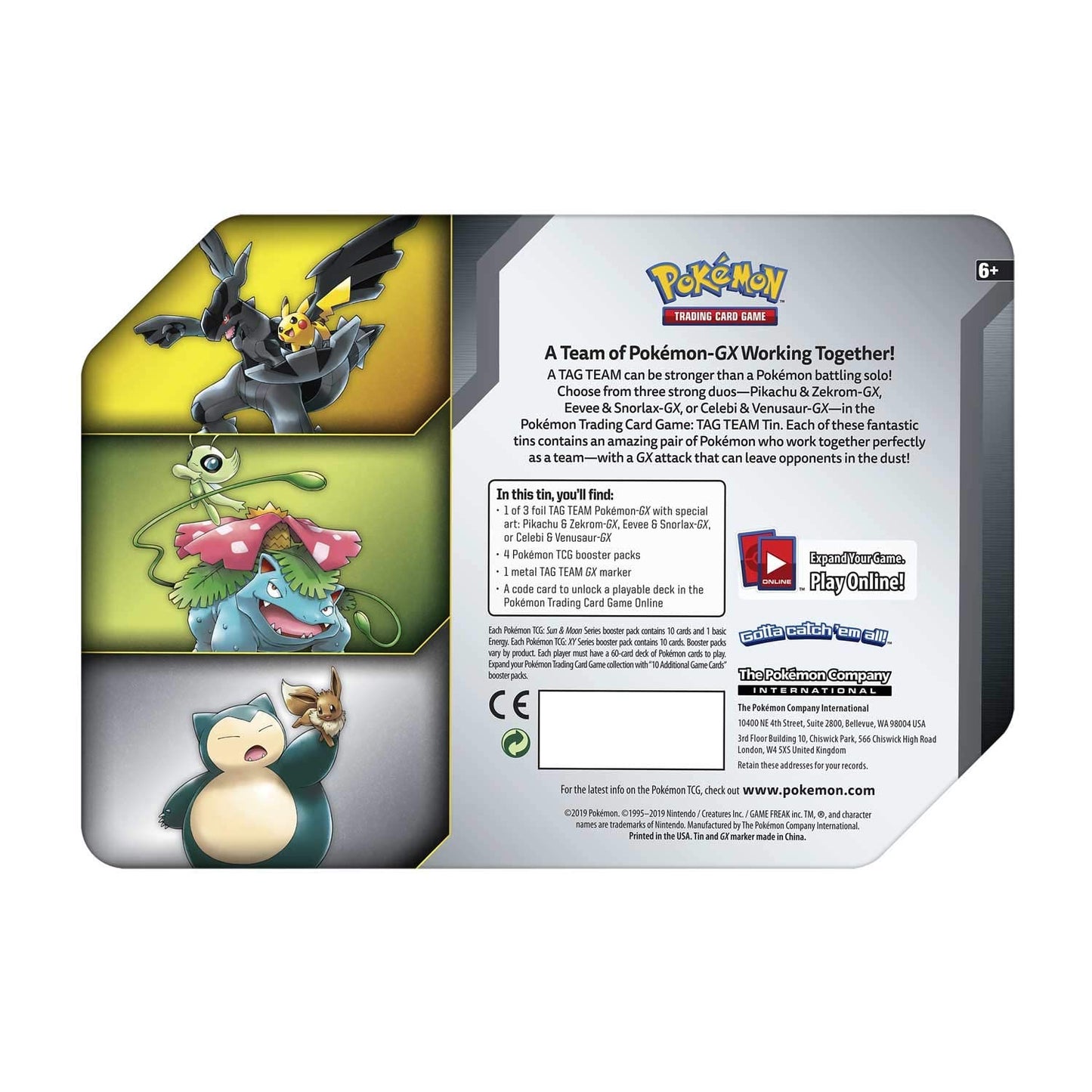 Pokemon Tag Team Tin Snorlax-GX & Eevee- TCG: Sun & Moon Box- 4 Booster Packs | 1 Special Eevee & Snorlax-GX Foil Card | Genuine