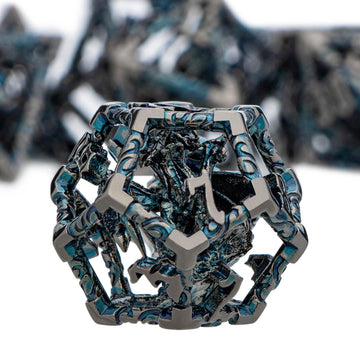 ARUOHHA Hollow DND Dice Set Black Blue Metal D and D Dice with Gift Box, Dungeons and Dragons Role Playing Games 7PCS Polyhedral