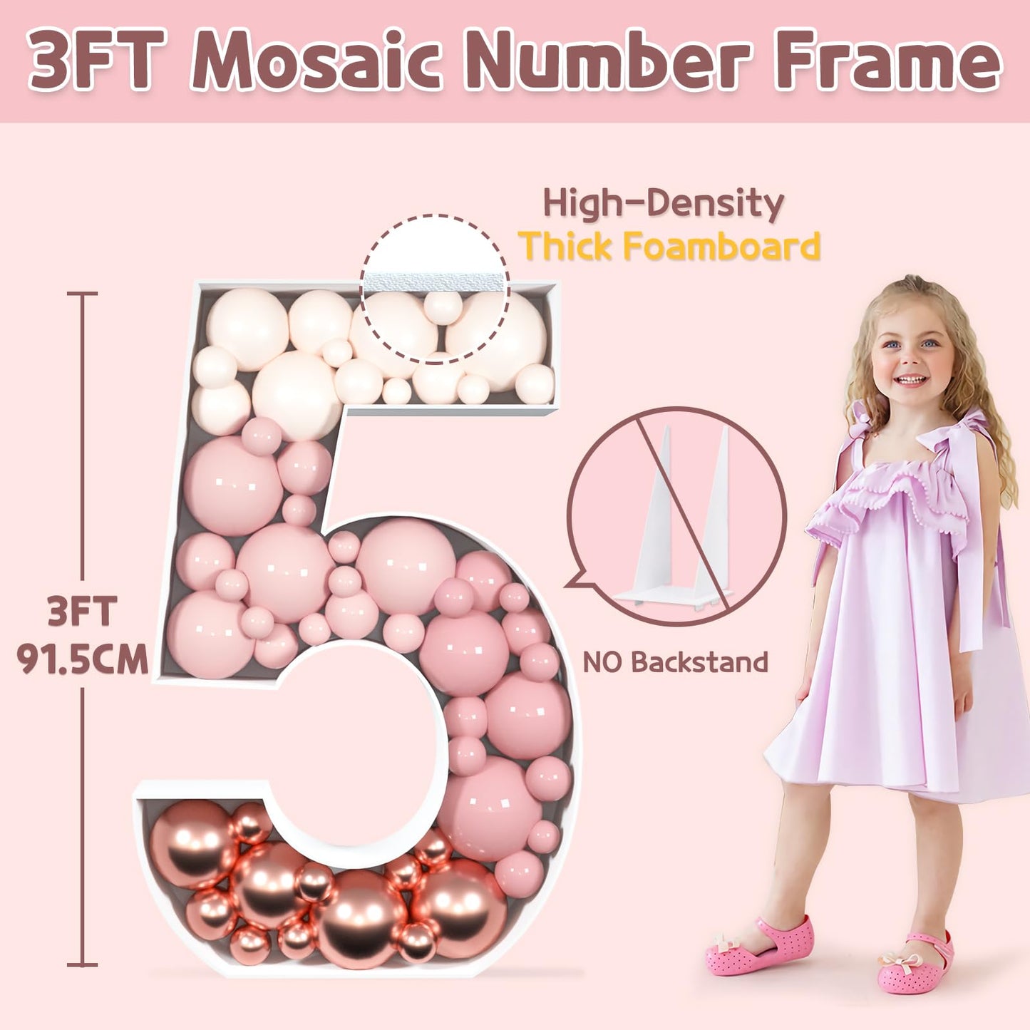 Imprsv 3Ft Mosaic Numbers For Balloons, Marquee Number, Mosaic Number Frame, Number 5 Balloon For 15Th 25Th 50Th Birthday Decora