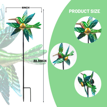 Wonder Garden Wind Spinners Outdoor - 2 Pack Small Metal Hummingbird Green Wind Spinner Windmill, Wind Sculpture For Yard Patio