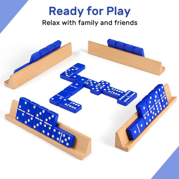 uvcany Dominoes Set for Adults with 4 Wooden Racks/Trays, Double Six Travel Portable Case 6 Tiles Holders, 28 Dominos Family Boa