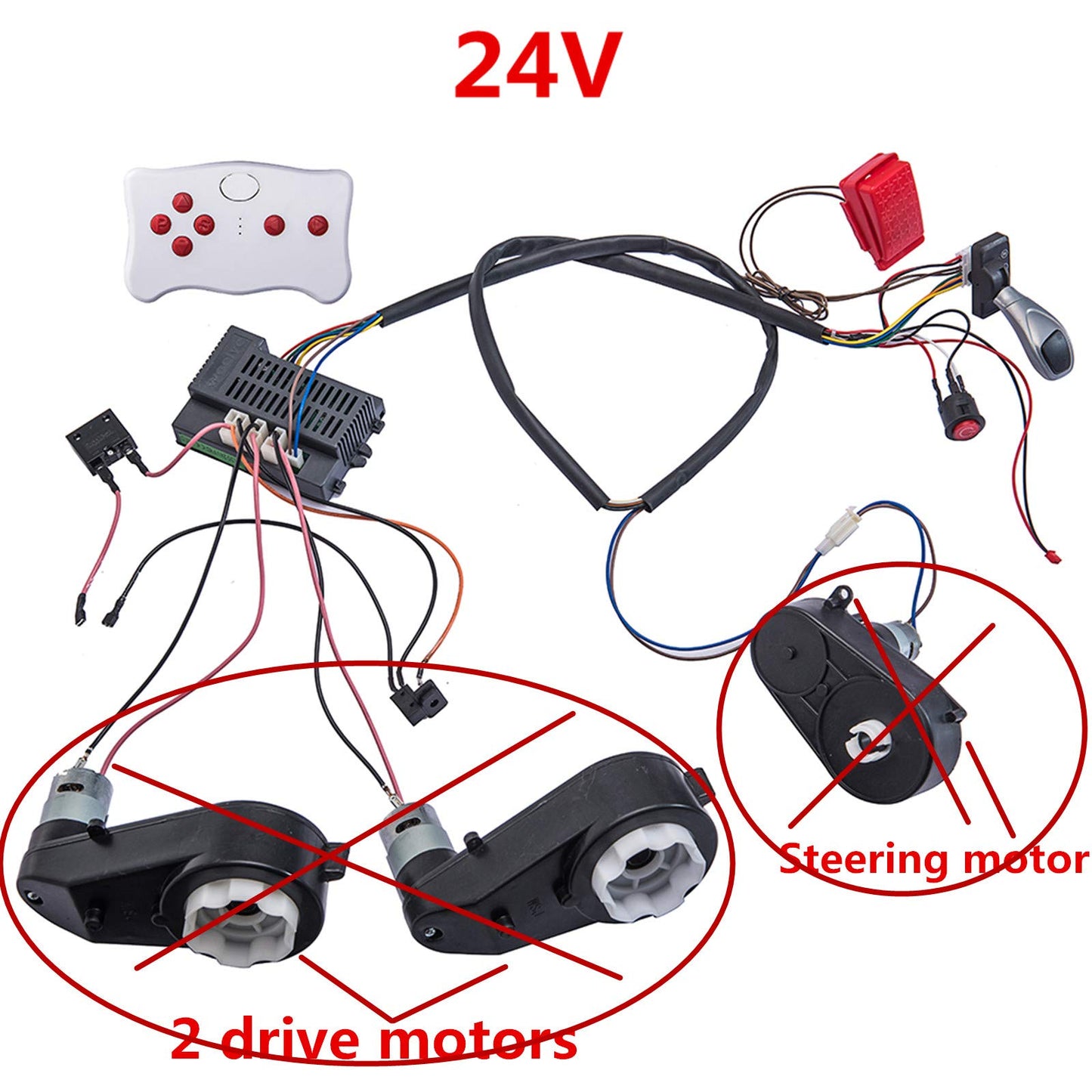 24 Volt Children Electric Car DIY Modified Wires and Switch Kit,with 2.4G Bluetooth Remote Control and Receiver,for Children Ele