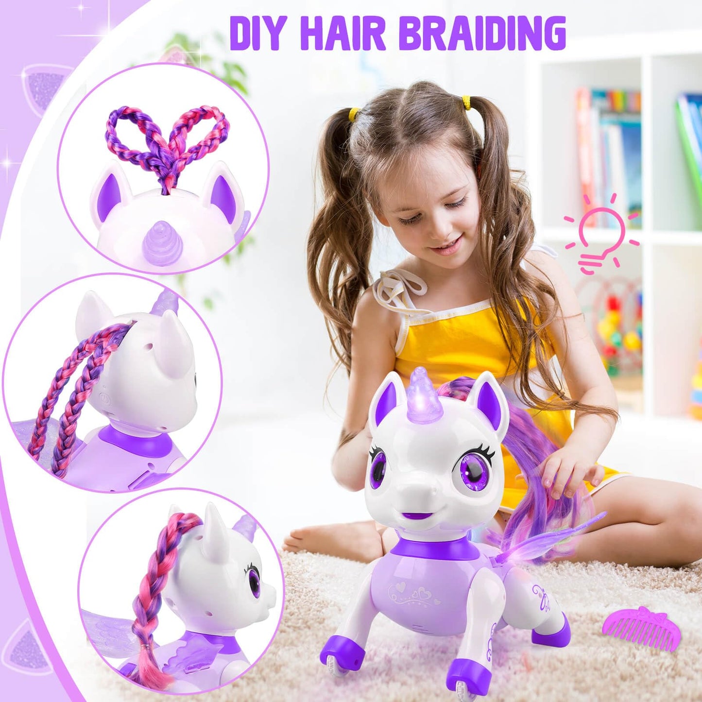 Yotoy Remote Control Unicorn Robot Toys For Kids Age 3 4 5 6 7 8 Years Old: Robot Pets For Kids, Robot Unicorns For Girls 4-6, B