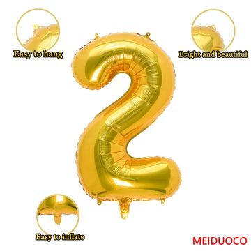 32 Inch Gold Number 2 Balloons Foil Ballon Digital Birthday Party Decoration Supplies (Gold Number 2 Balloon)