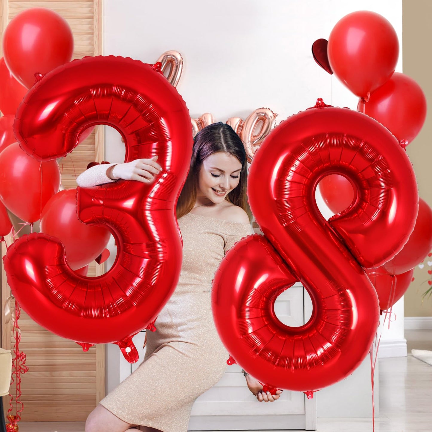 Red Number 8 Balloon 40 Inch, Big Large Foil Helium Number Balloons, Jumbo Giant Mylar Number 8 Balloons For 8 Year Old Birthday