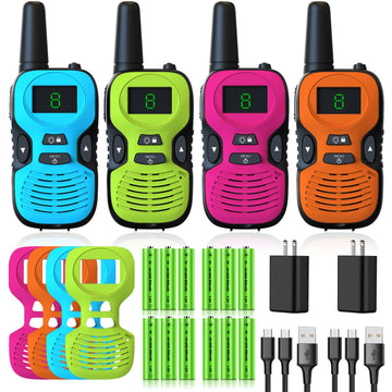 Jueion Walkie Talkies for Kids - Rechargeable 4 Pack, Long Range, Green Orange Blue Red, Model RD-866, Perfect for Outdoor Adventures