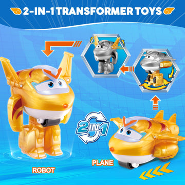 Super Wings Transformable Toys, 2 in Golden Boy Robot Transforming Action Figures, 2-in-1 Mode Robot Toys for Boys Girls 4-6 6-8