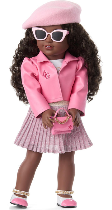 American Girl Truly Me 18-Inch Doll Pink Chic Accessories With Purse, Beret, Sunglasses, And Heart Ring, For Ages 6+