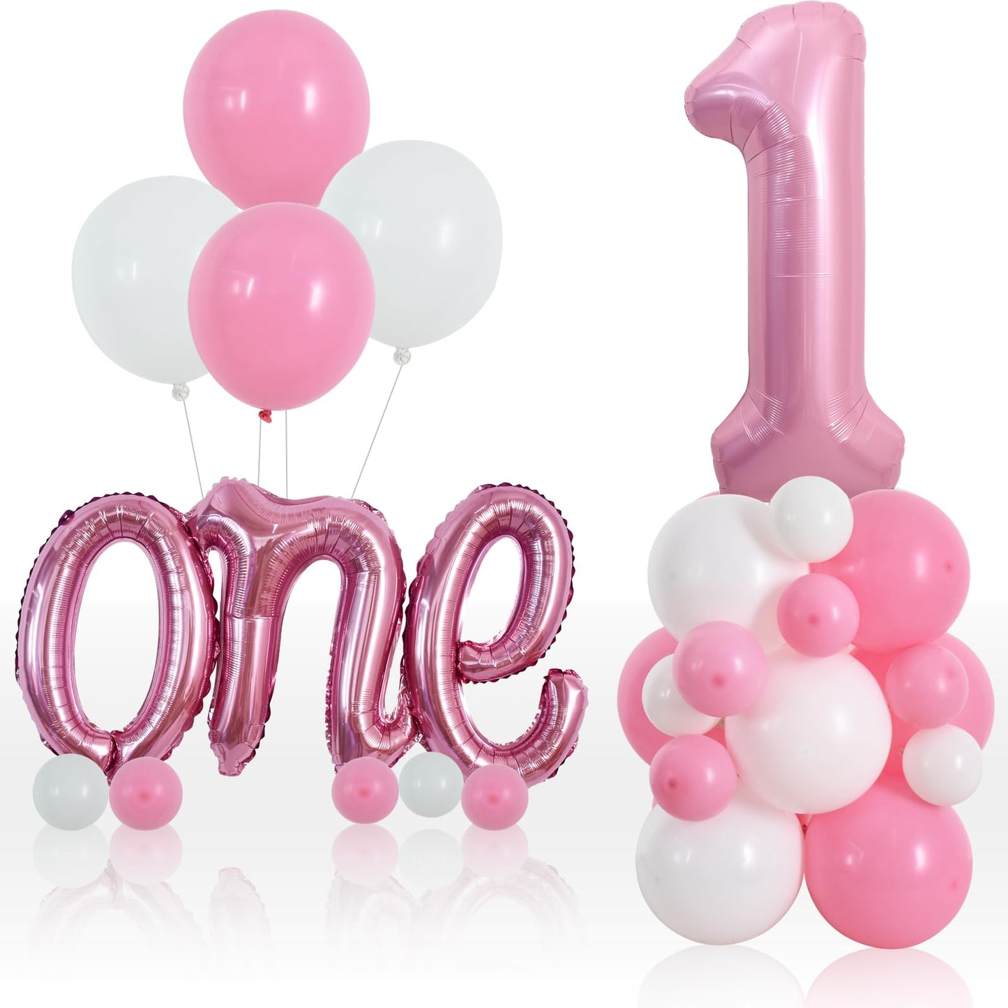 Toniful 27 Pcs 1St Birthday Balloons Set,40 Inch Light Pink Number 1 Balloon Light Pink One Letter Foil Balloon White Light Pink