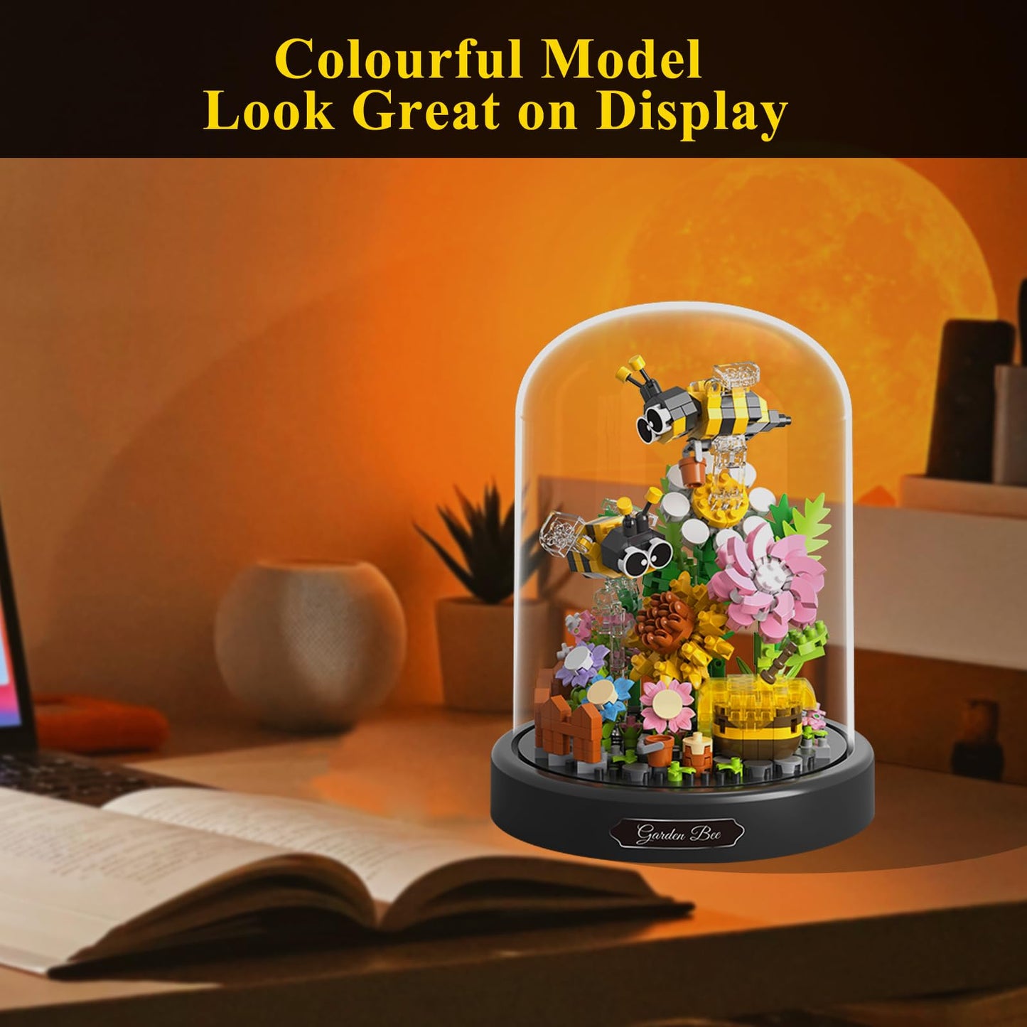 OLTLYUNH Flower Bouquet Building Set, Mini Plant Bonsai Tree, 5.11x5.11x6.41 inches, Plastic, Flower Bee, Perfect Gift for Kids and Adults
