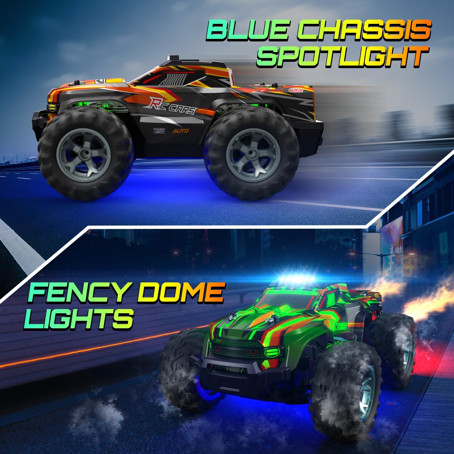 Remote Control Car for Boys, 1:16 Scale All Terrain RC Cars,High Speed 25Km/h Fast Car with Colorful Led Light and Spray, 2x1300