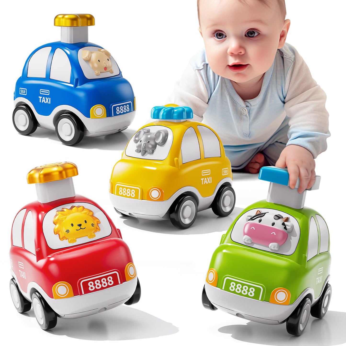 Jukudahu Animal Press And Go Car Toys For Toddlers 1-3 - Kids Play Cars For Tollders Ages 1 2 3 4 5 Years Old, Toy Figure Cars,