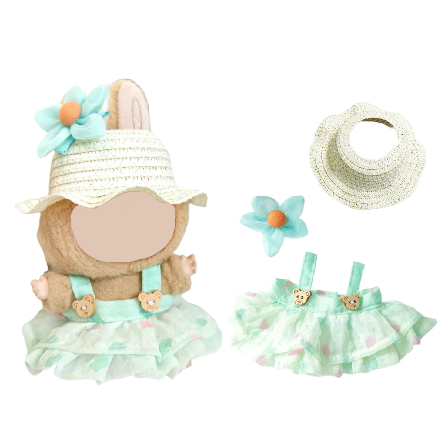 Dress For 17Cm Doll Designed ,Cute Chic Dress Set, Clothes Accessories (No Doll) (Green Saree + Hat)