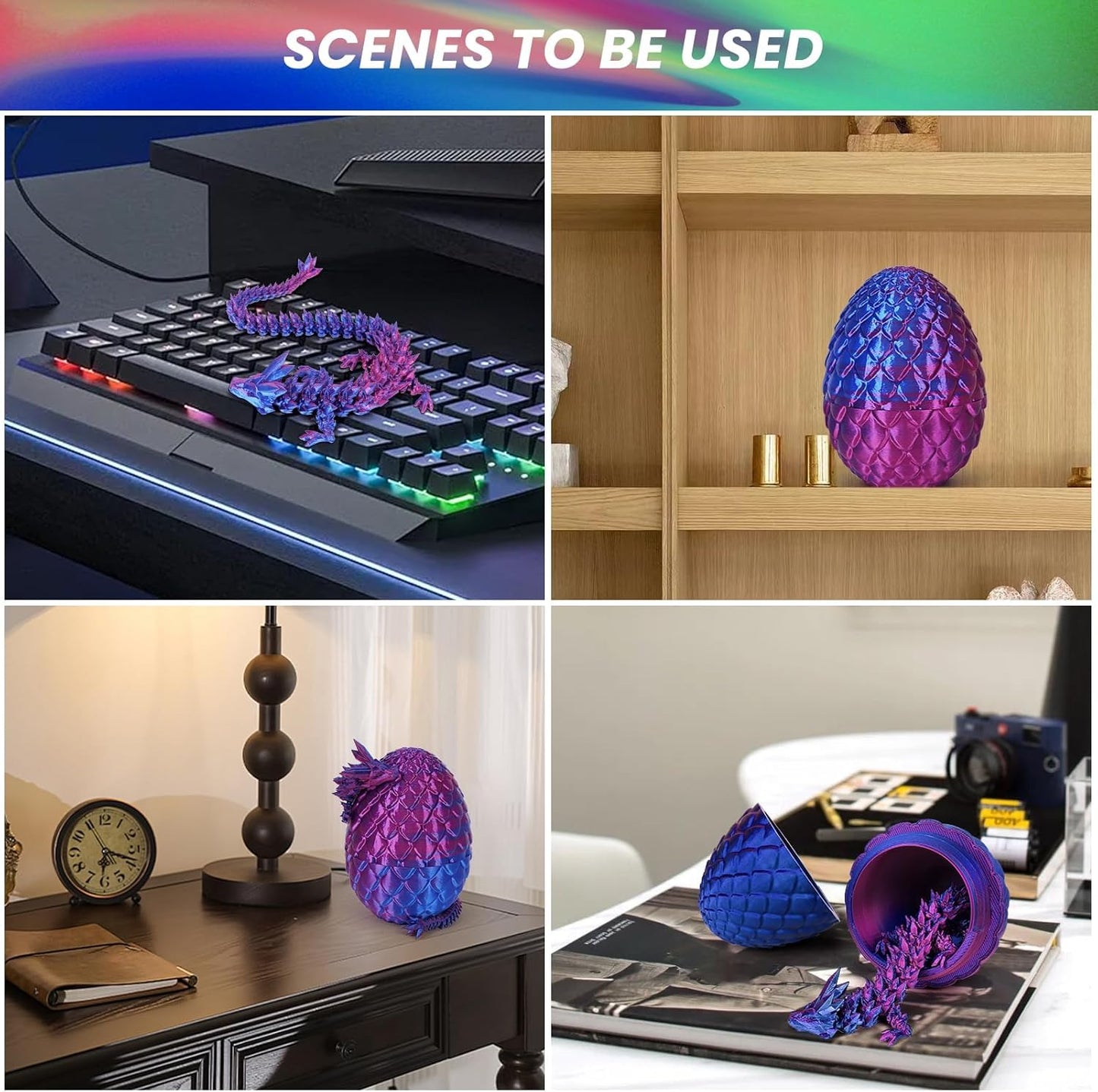 Easter Egg, 3D Printed Dragon Eggs With Dragon Inside, Articulated Dragon, Mystery Dragon Egg Fidget Toy, Surprise Easter Basket Stuffers (A-Laser Purple+Egg)