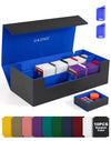 UAONO Trading Card Storage Box for MTG Fits 7 Pcs Small Commander Deck Box Large Card Deck Case with Dice Box for TCG PTCG Magic Sports Cards Game Playmat (Black Blue)
