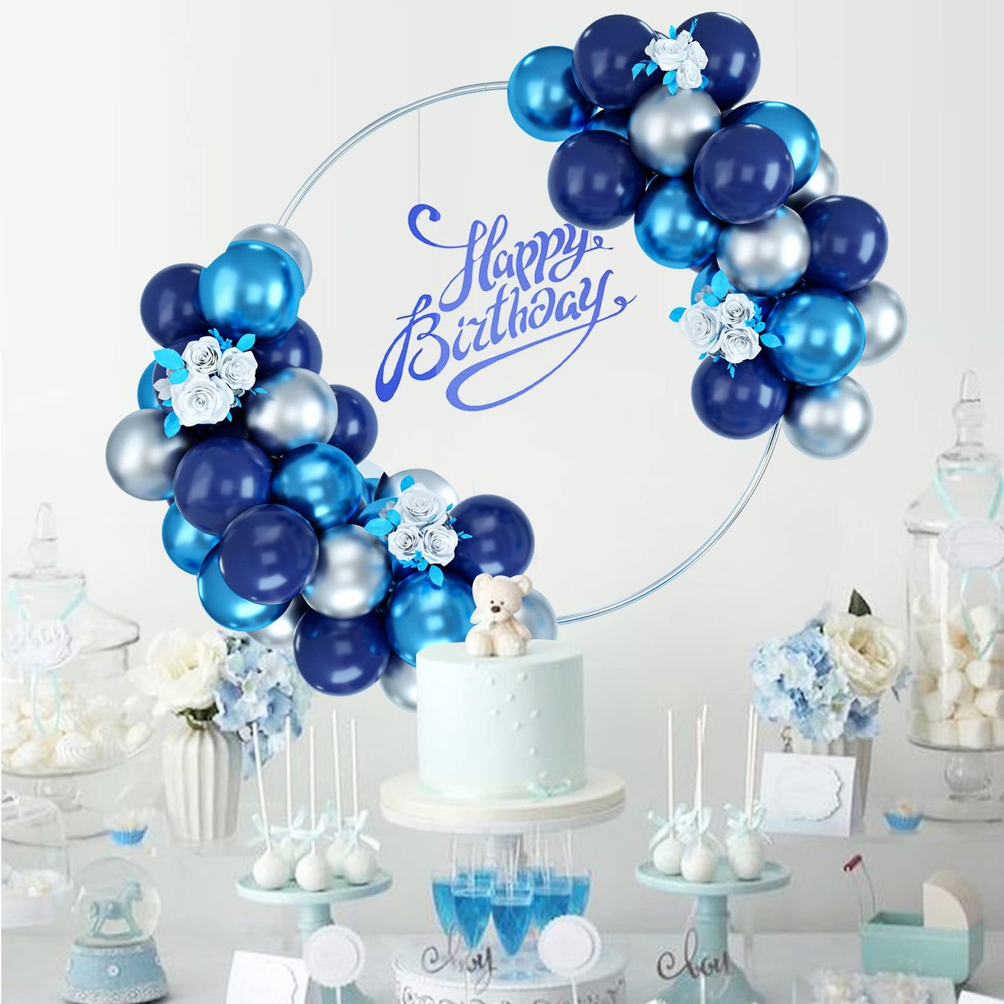 Balloons Blue And Silver, 50Pcs Navy Blue Silver Latex Balloon, Navy Blue Silver Party Balloons Birthday Balloons Decoration For