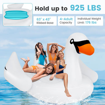 Goplus Giant Inflatable Swan Floating Island, 4 People Pool Float With 4 Cups Holders, Recreational Floating Dock For Lake, Swim