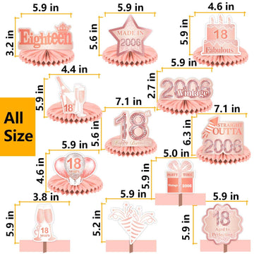 Happy 18Th Birthday Rose Gold Table Honeycomb Centerpieces Balloons Theme Decor Table Decorations Table Toppers For Girls Women Sweet Princess 18 Years Old Pink Birthday Party Bday Supplies Ornament