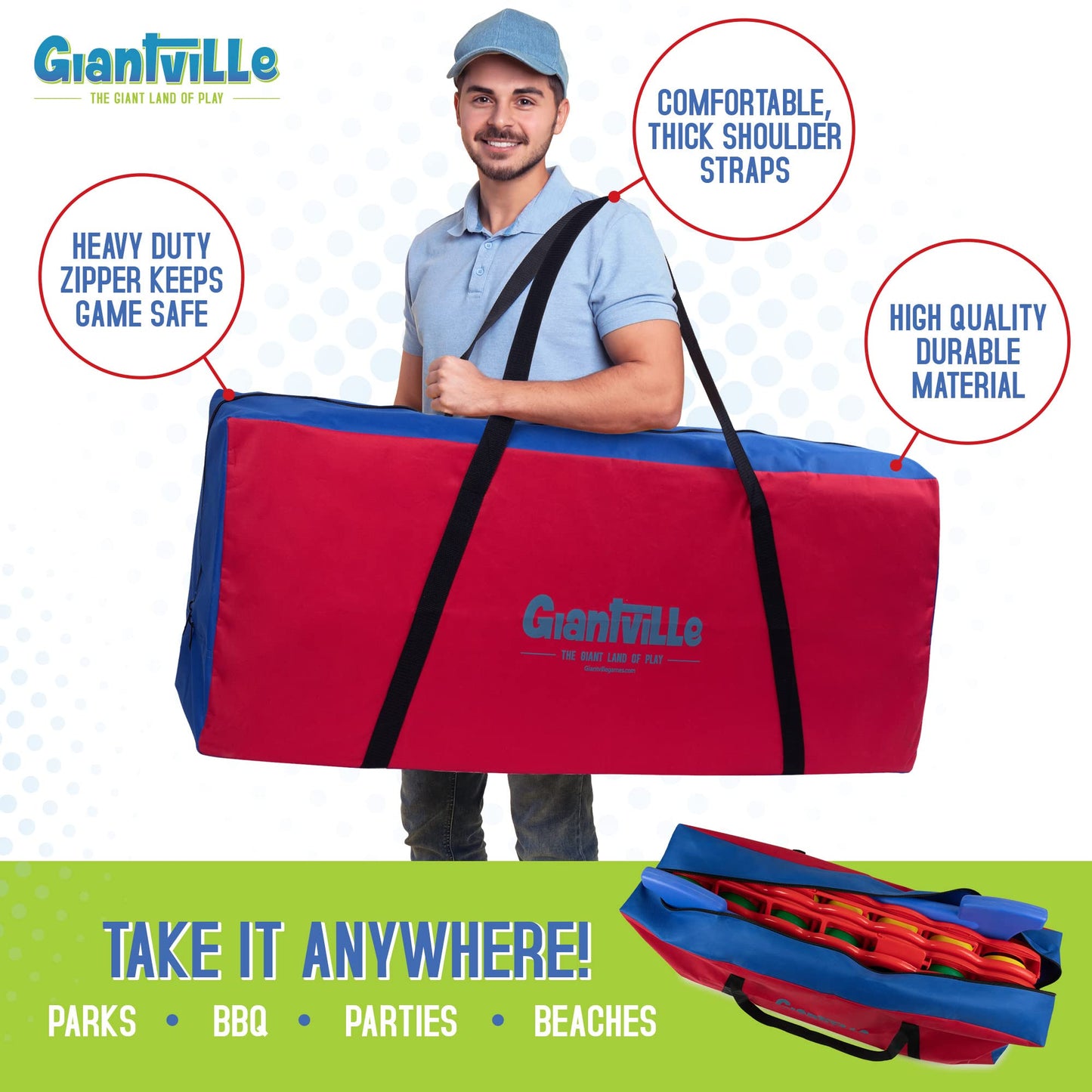 Giantville Giant 4 In A Row Connect Game + Storage Carry Bag - 4' Wide X 3.5' Tall - Oversized Jumbo Sized Entertainment For Outdoor/Indoor Play For Kids & Adults - Durable Waterproof - 2024 Version