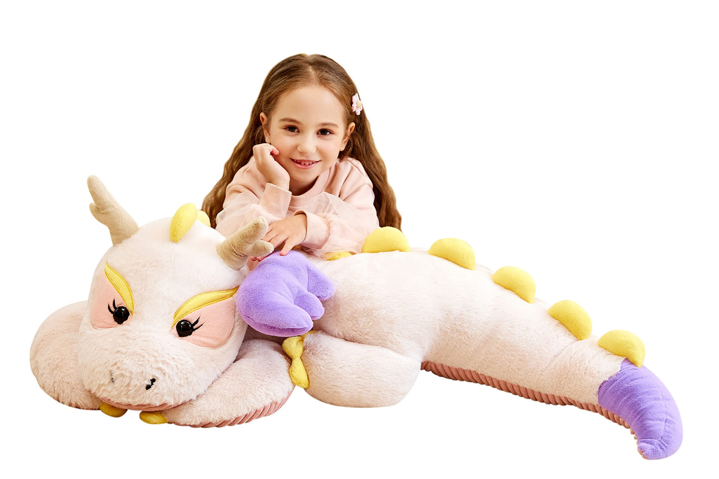 Ikasa Giant Dragon Stuffed Animal Plush Toy,Large Dinosaur Big Jumbo Soft Toys,Huge Size Cute Plushy Fluffy Fat Oversized Plushie,Gifts For Kids Girls Boys Girlfriend (White, 30 Inches)