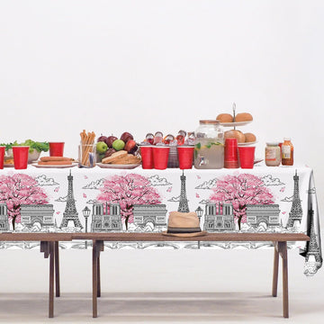 Dydamud Paris Themed Party Tablecloth, 3Pcs Plastic Table Cloth Disposable Table Cover Pink Tablecloths For Birthday Party Decor