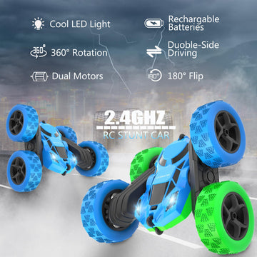 cosone Remote Control Car Toys for Boys - 4WD 2.4Ghz Double Sided 360 Rotating All Terrain RC Cars with Cool Lights, Kids Birthd