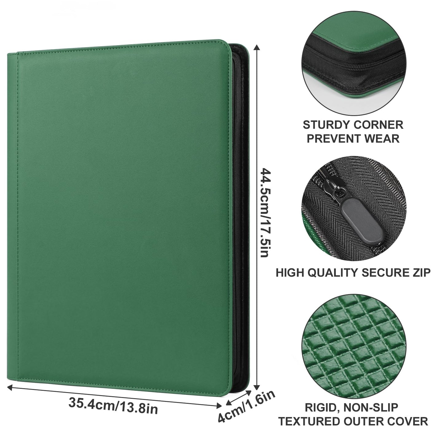 GEAoffice enhanced 1000 Trading Card Binder Large Side Loading 16 Pocket Card Collection Binder Album Folder for MTG TCG & Sports Green