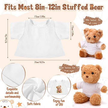 Litherr S 6 Pcs Sublimation Stuffed Bear Shirt Clothes Fit 8-12 Inch Stuffed Animal Blank Plush Bear Tshirts Tee Shirt For Diy M
